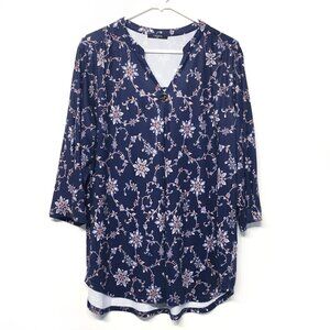Valolia Women's Navy-Blue Floral Blouse Size XXL